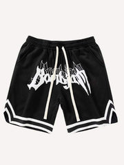 Striped Letter Graphic Drawstring Waist Shorts