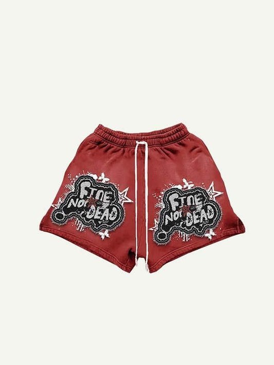 Letter Graphic Faux Decal Print Drawstring Waist Shorts
