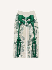 Skeleton&Graphic Faux Decal Print Elastic Waist Pants
