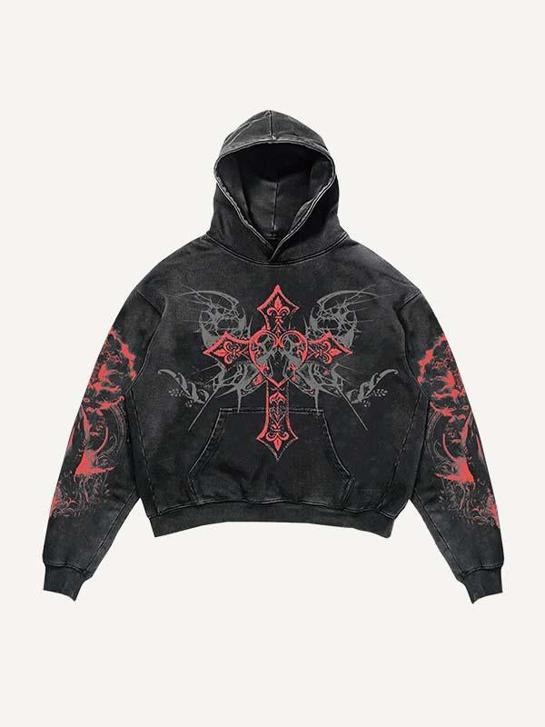 Figure&Cross Graphic Print Slant Pockets Hoodie