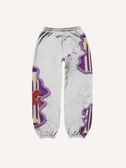 Skeleton&Heart Faux Decal Print Elastic Waist Pants