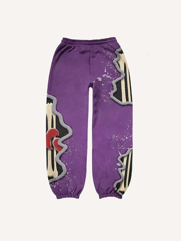 Skeleton&Heart Faux Decal Print Elastic Waist Pants