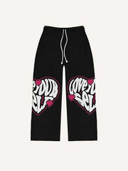 Heart&Letter Faux Decal Print Elastic Waist Pants