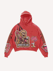 Skeleton Injection Medicine&Letter Faux Decal Print Slant Pockets Hoodie