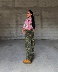Woven Ripped Camouflage Flared Cargo Pants - 2410