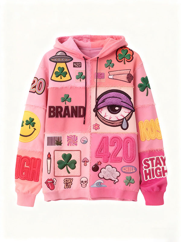 Fashionable Christmas and four-season sweatshirt with multi-pattern patchwork prints