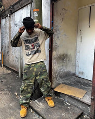 Jersey Distressed Camouflage Faux Two-Piece Graphic T-Shirt