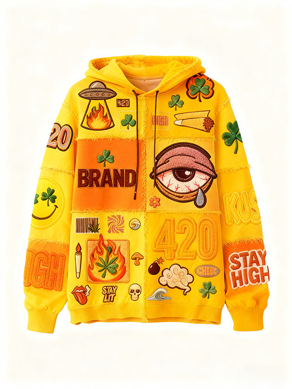 Fashionable Christmas and four-season sweatshirt with multi-pattern patchwork prints